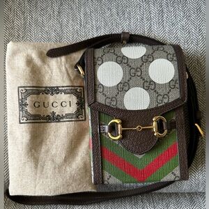 Authentic GUCCI GG Supreme Monogram Geometric Horsebit 1955